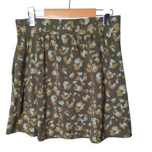 Pact Fit and Flare Mini Skirt Green Abstract Animal All Over Print Size Large